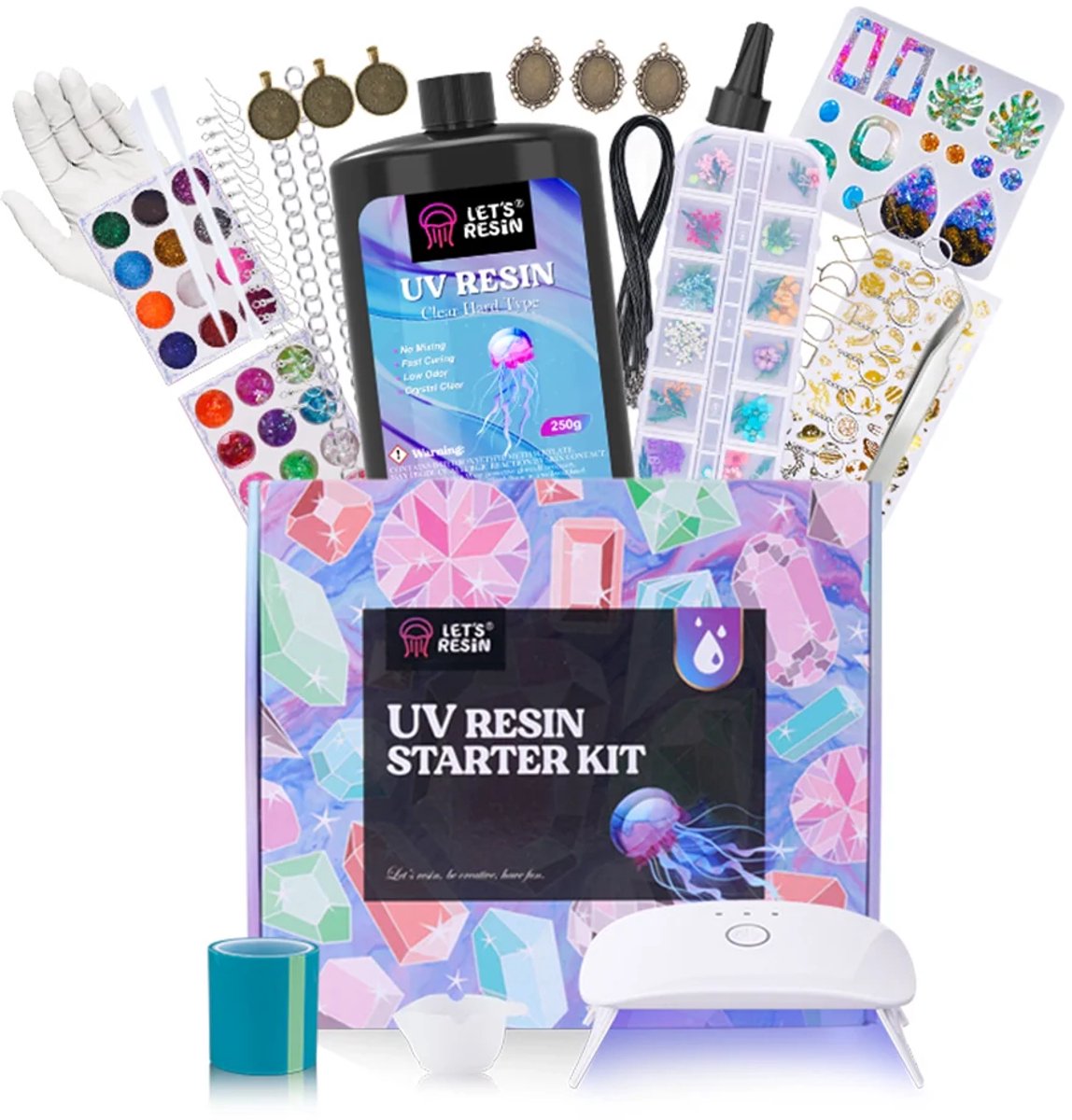 UV Resin Sieraden & Sleutelhanger Kit – Compleet DIY Pakket met UV Lamp, Mallen & Accessoires – LET’S RESIN